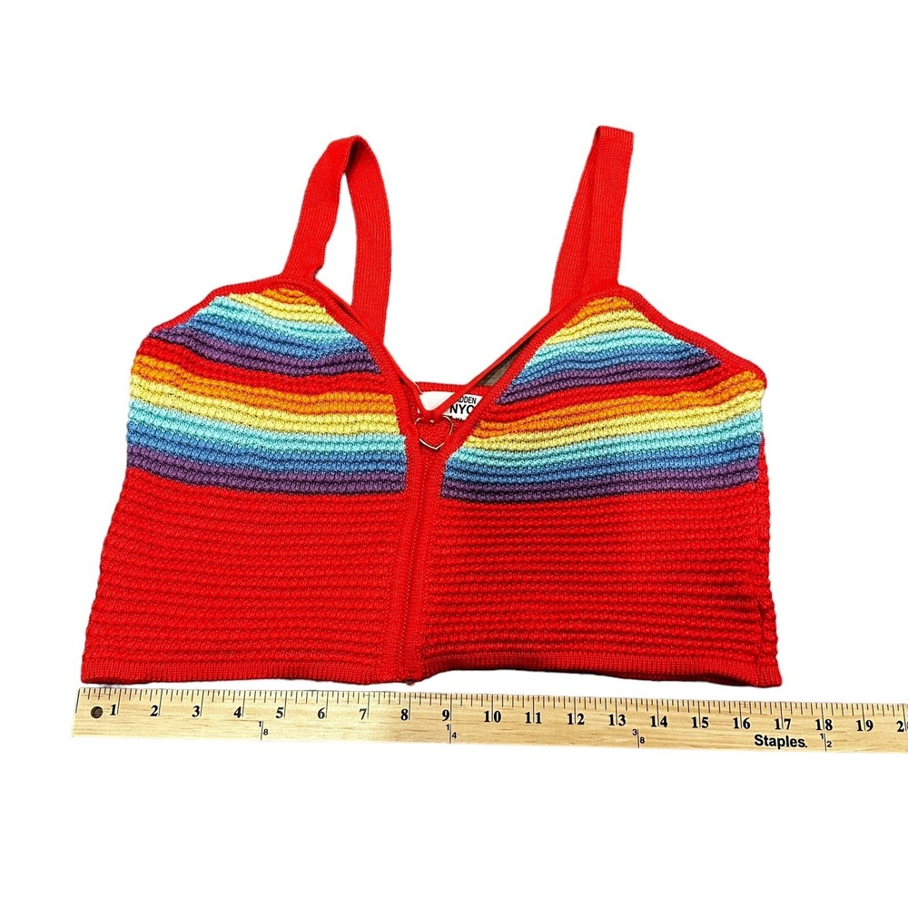 Madden NYC Womens Rainbow Crochet Knit Crop Top‎ Red Heart Ring XL - Picture 7 of 9